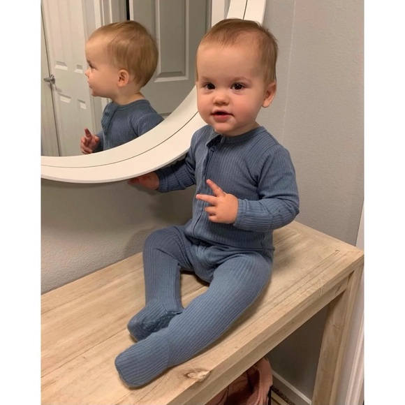 CERULEAN | Ribbed organic baby toddler footie - Picture 2 of 2